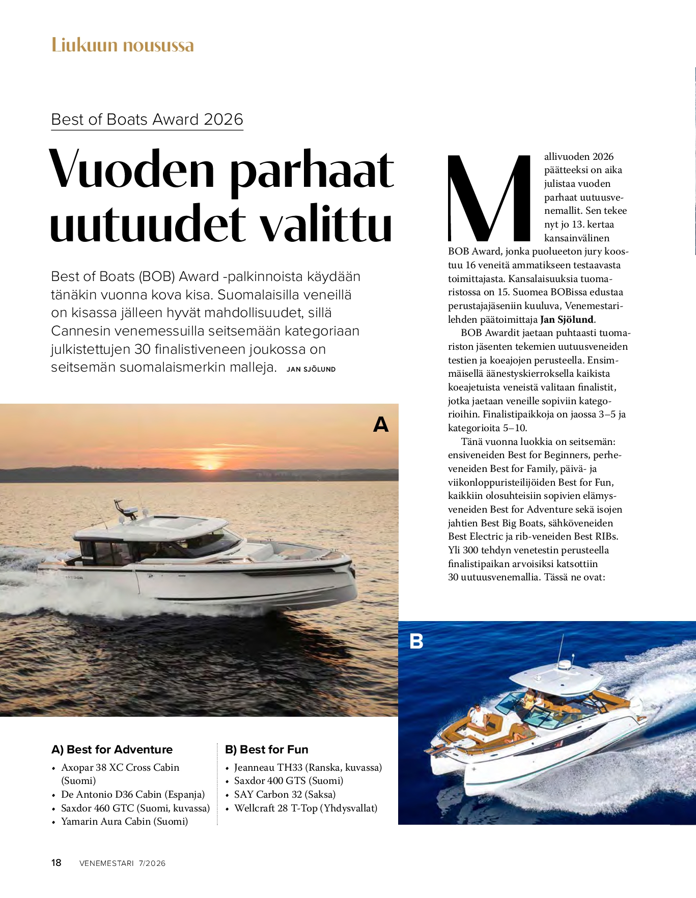 Liukuun nousussa 7/2026: Best of Boats -finalistit